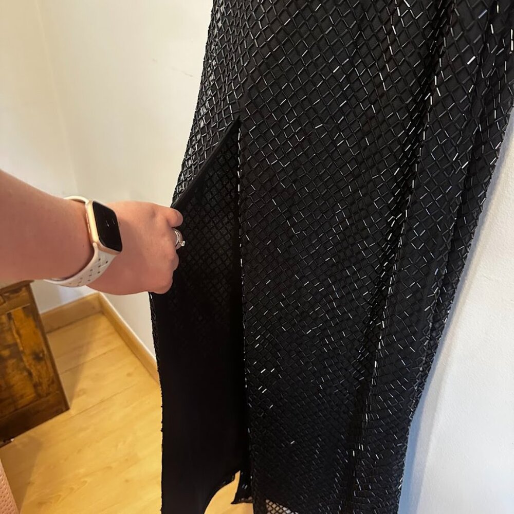 NWT Mac Duggal Black Beaded Spaghetti Strap Gown Sz 14 Formal Evening Dress - Picture 13 of 16